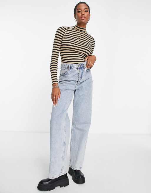 ASOS DESIGN long sleeve bodysuit with turtle neck in black and camel stripe | ASOS