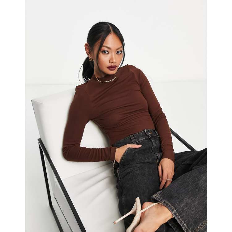 ASOS DESIGN long sleeve bodysuit with turtle neck in chocolate