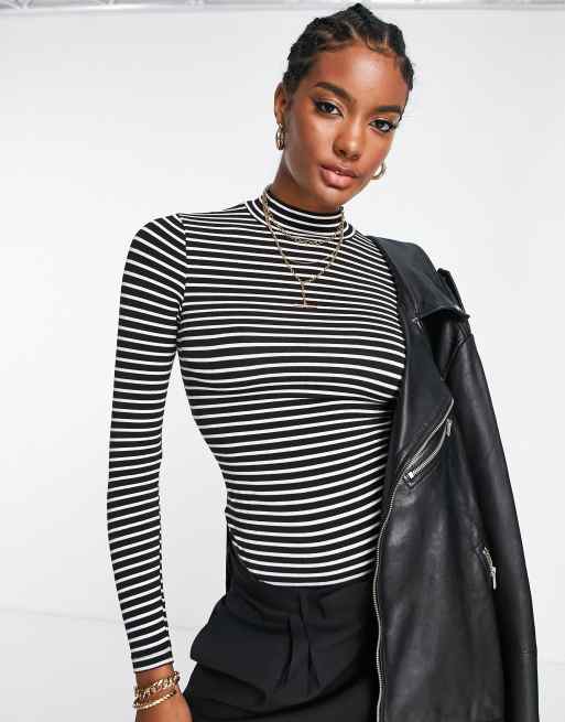 ASOS DESIGN long sleeve bodysuit with turtle neck in mono stripe