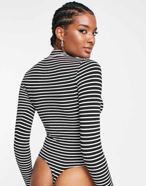 ASOS DESIGN long sleeve bodysuit with turtle neck in mono stripe