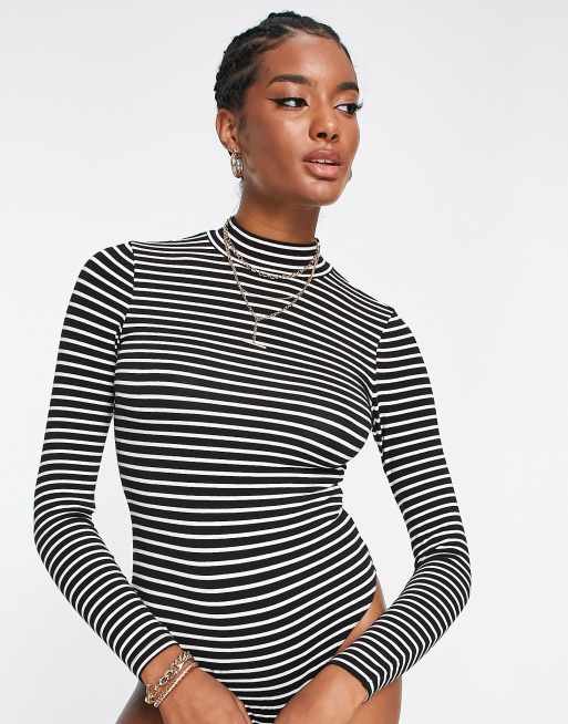 ASOS DESIGN long sleeve bodysuit with turtle neck in mono stripe