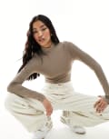 [ASOS DESIGN] ASOS DESIGN long sleeve bodysuit with turtle neck in stone-White 18 STONE