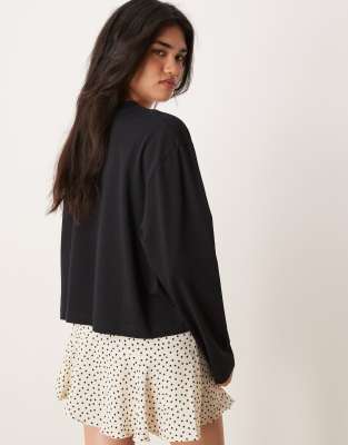 Asos Design Long Sleeve Boxy Cropped T-shirt In Multi