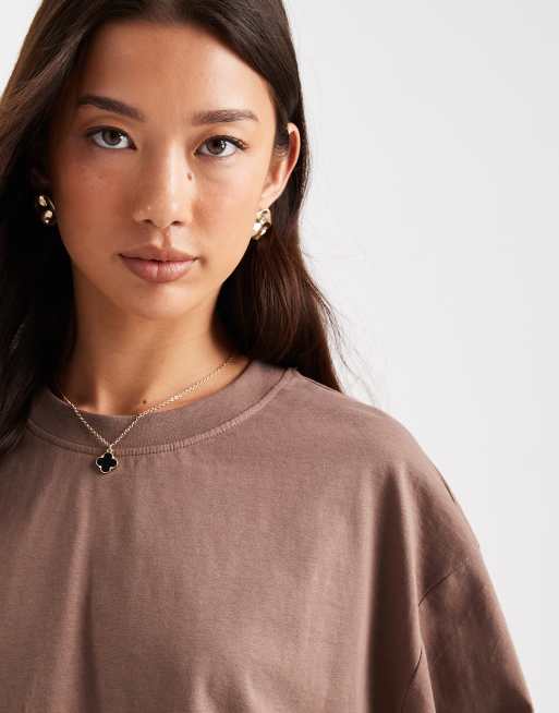 ASOS DESIGN long sleeve boxy cropped t-shirt in chocolate