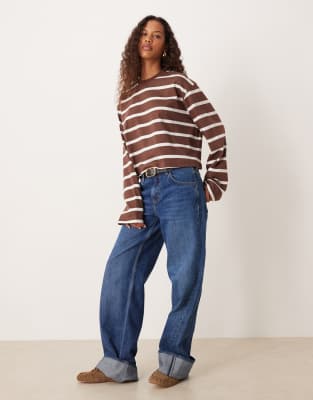 Asos Design Long Sleeve Boxy Cropped T-shirt In Multi