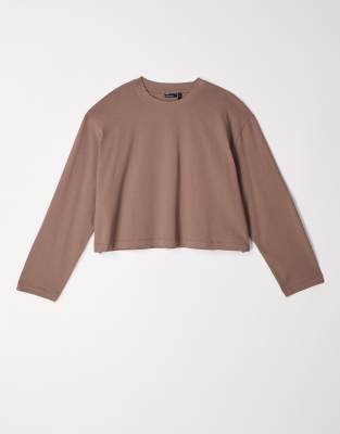 Asos Design Long Sleeve Boxy Cropped T-shirt In Brown