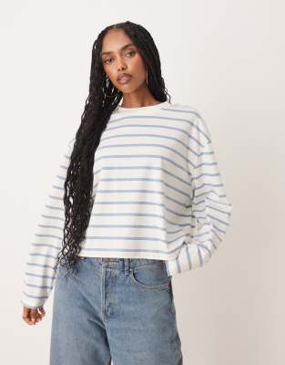 Asos Design Long Sleeve Boxy Cropped T-shirt In Multi