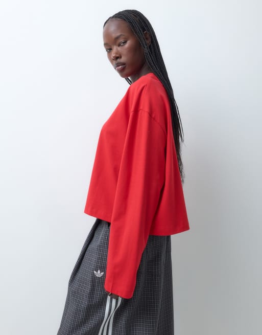 ASOS DESIGN long sleeve boxy cropped t-shirt in red, 3 of 5