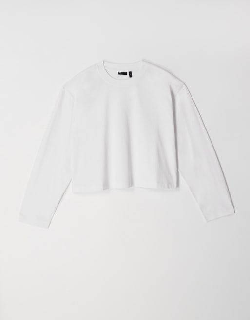 ASOS DESIGN long sleeve boxy cropped t-shirt in white