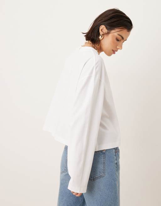 ASOS DESIGN long sleeve boxy cropped t-shirt in white