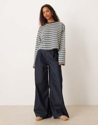 Asos Design Long Sleeve Boxy Cropped T-shirt In Yellow