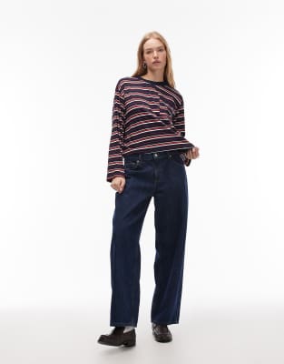Asos Design Long Sleeve Boxy Tee In Multi