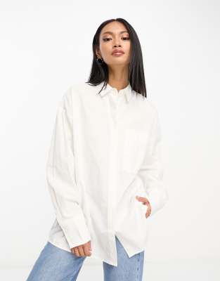 ASOS DESIGN long sleeve boyfriend shirt in cotton in white | ASOS