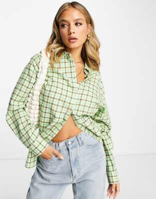 Asos Design Long Sleeve Boyfriend Shirt In Green