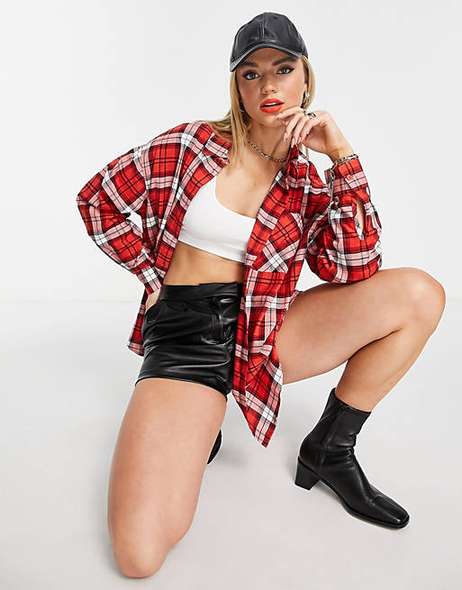 Tops Shirts & Blouses/long sleeve boyfriend shirt in red and white check 
