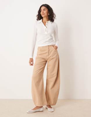Asos Design Long Sleeve Button Down Ribbed Top In White