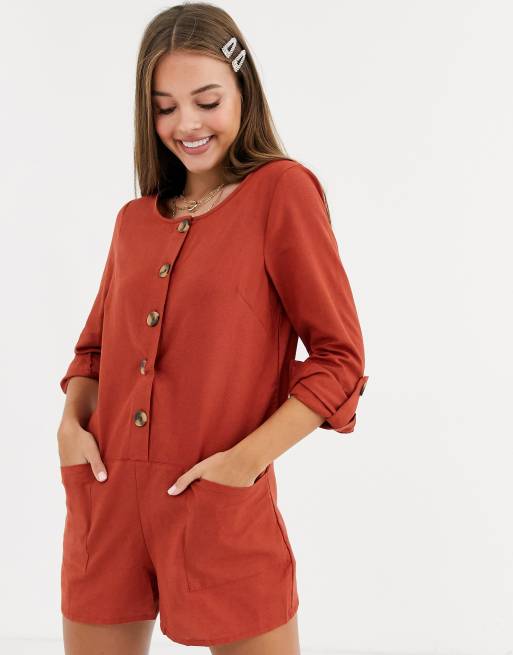 ASOS DESIGN long sleeve button front boiler romper ASOS