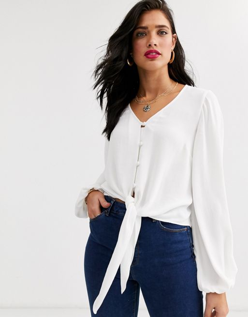 ASOS DESIGN long sleeve button front top with tie detail | ASOS