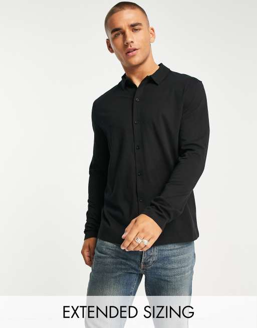 ASOS DESIGN long sleeve button through jersey shirt in black | ASOS