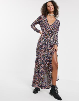 long sleeve button maxi dress