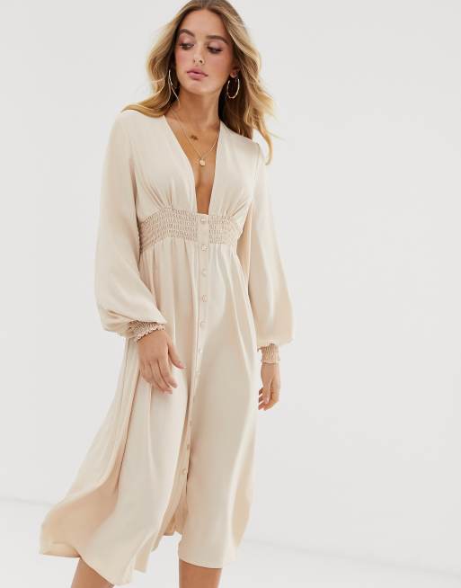 Long sleeve cheap button midi dress