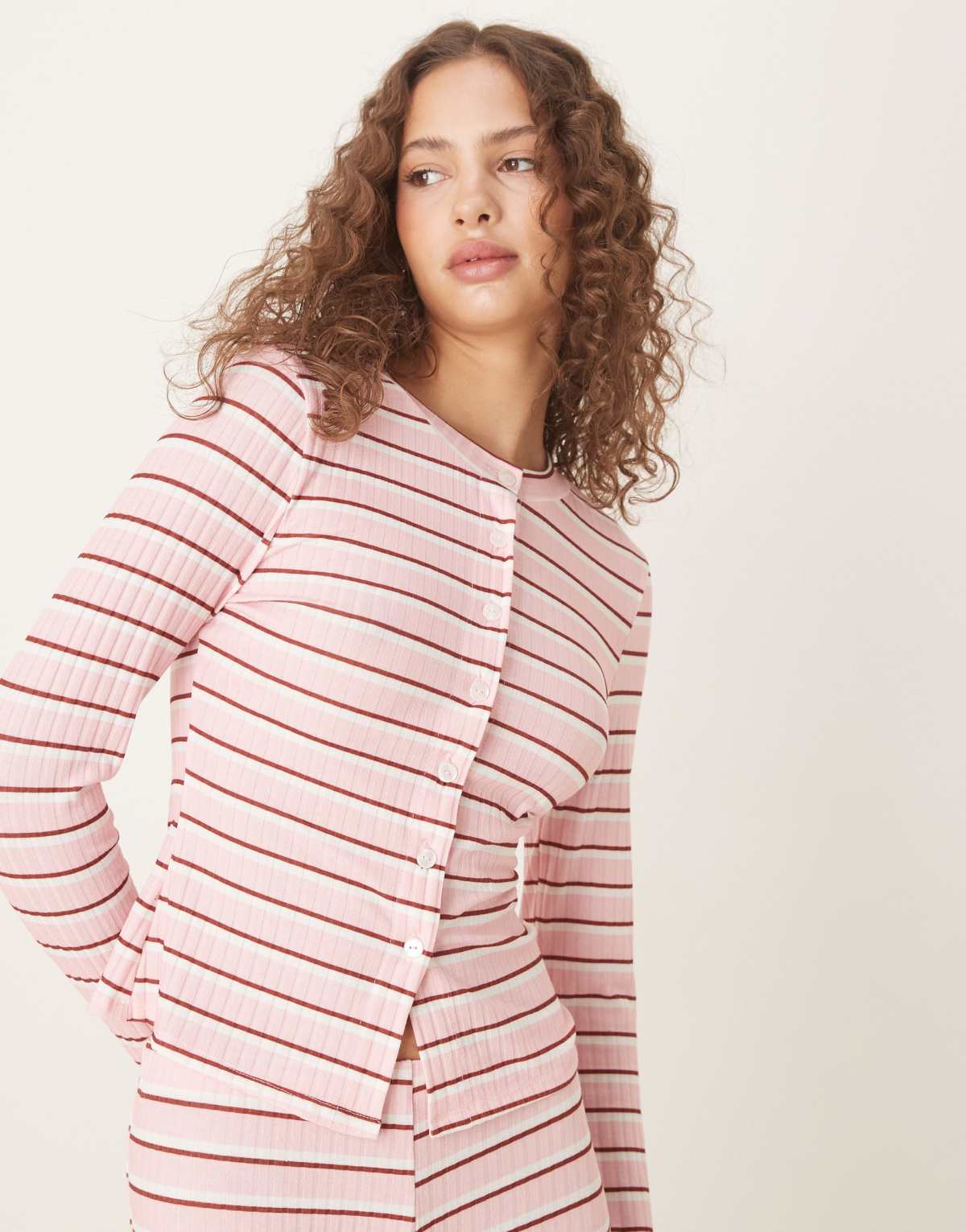 ASOS DESIGN long sleeve cardigan co-ord in pink stripe