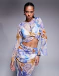 [ASOS DESIGN] ASOS DESIGN long sleeve chiffon crop top in shell print (part of a set)-Multi 10 Shell print