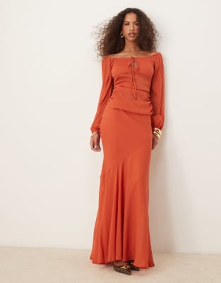 ASOS DESIGN long sleeve chiffon top co-ord in red - RED - view 1