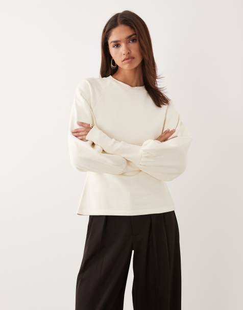 ASOS DESIGN long sleeve cinched top in buttermilk