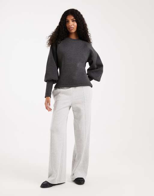 ASOS DESIGN long sleeve cinched top in charcoal, 4 of 4