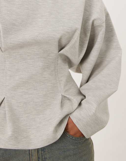 ASOS DESIGN long sleeve cinched waist top in grey, 3 of 4
