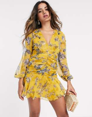 mustard floral dress