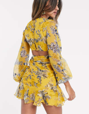 yellow long sleeve floral dress