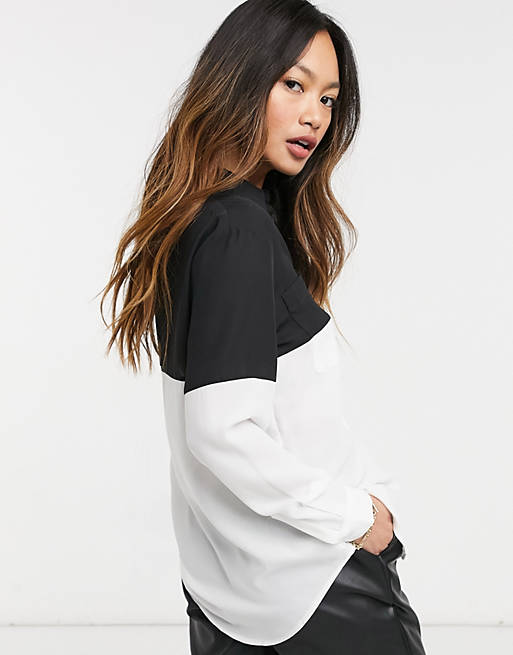 Women Shirts & Blouses/long sleeve colourblock shirt in mono print 