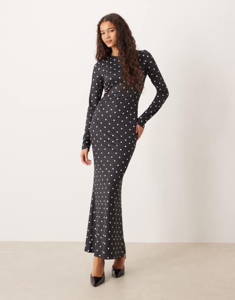 ASOS DESIGN long sleeve column midaxi dress in polka dots - view 1