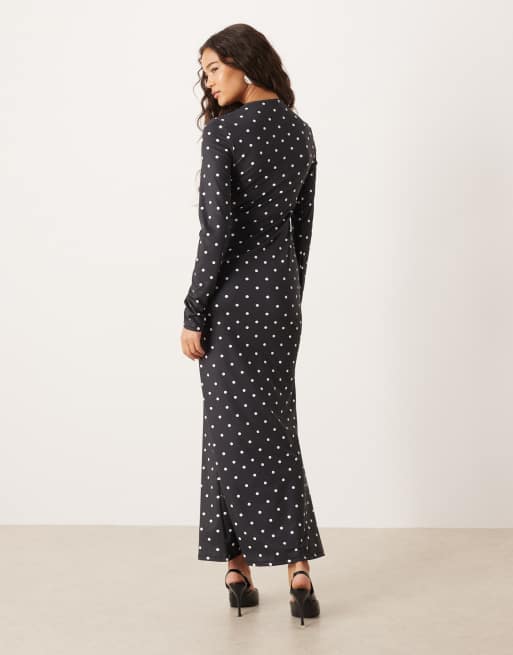ASOS DESIGN long sleeve column midi dress in polka dot, 3 of 4