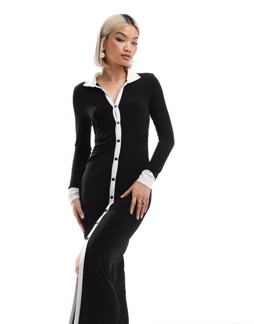 ASOS DESIGN long sleeve contrast collar and cuff midi dress | ASOS
