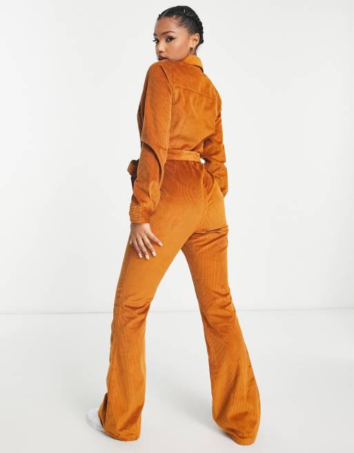 ASOS DESIGN button front crochet wide leg jumpsuit in rust