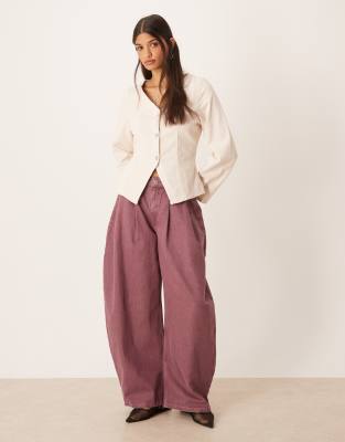 Asos Design Long Sleeve Corduroy Top With Cinched Waist-neutral In Neutral