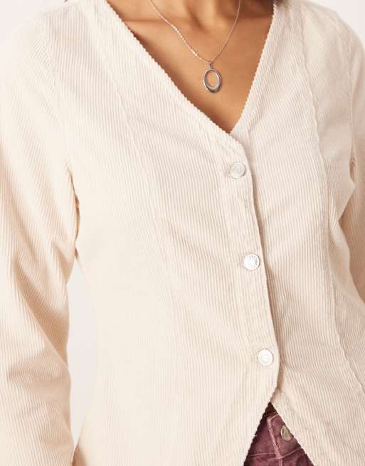 ASOS DESIGN long sleeve corduroy top with cinched waist, 3 of 4
