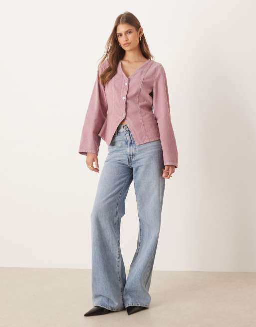 ASOS DESIGN long sleeve corduroy top with cinched waist, 2 of 4