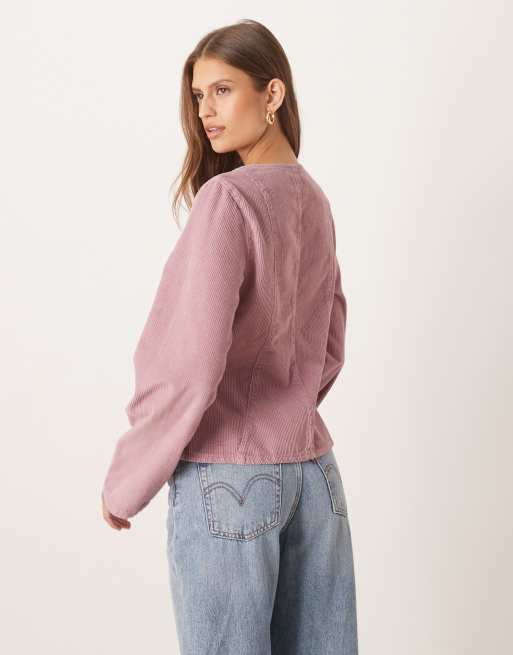 ASOS DESIGN long sleeve corduroy top with cinched waist, 3 of 4