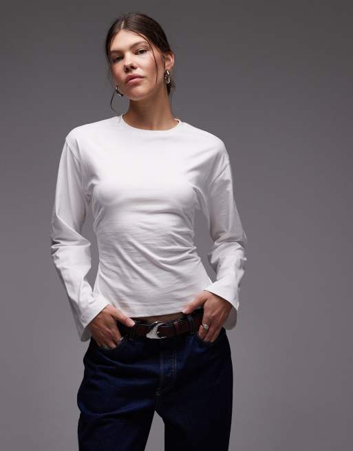 ASOS DESIGN long sleeve corset t-shirt with tie back lace up detail in white, 3 of 4
