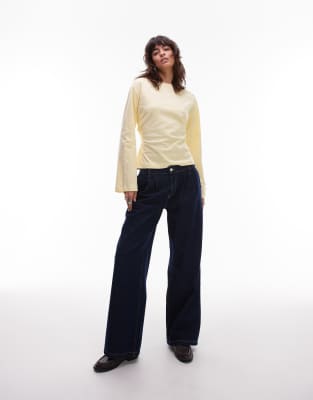 Asos Design Long Sleeve Corset T-shirt With Tie Back Lace Up Detail In Yellow