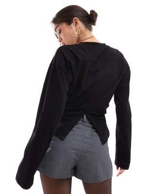 Asos Design Long Sleeve Corset Waist Tee In Black