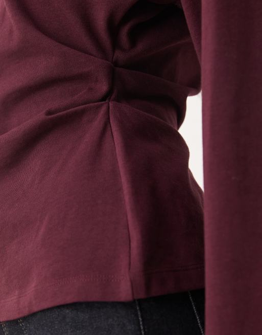 ASOS DESIGN long sleeve corset waist tee in plum, 3 of 4