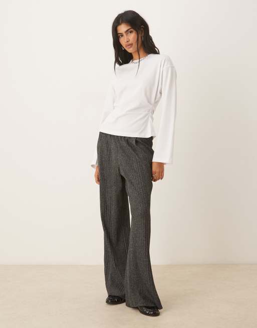ASOS DESIGN long sleeve corset waist tee in white