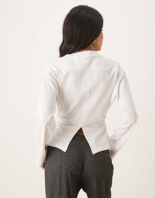 ASOS DESIGN long sleeve corset waist tee in white