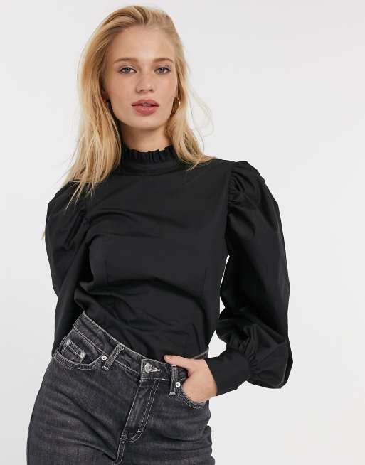 ASOS DESIGN long sleeve cotton top with frill neck | ASOS