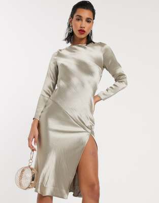 long sleeve cowl back dress